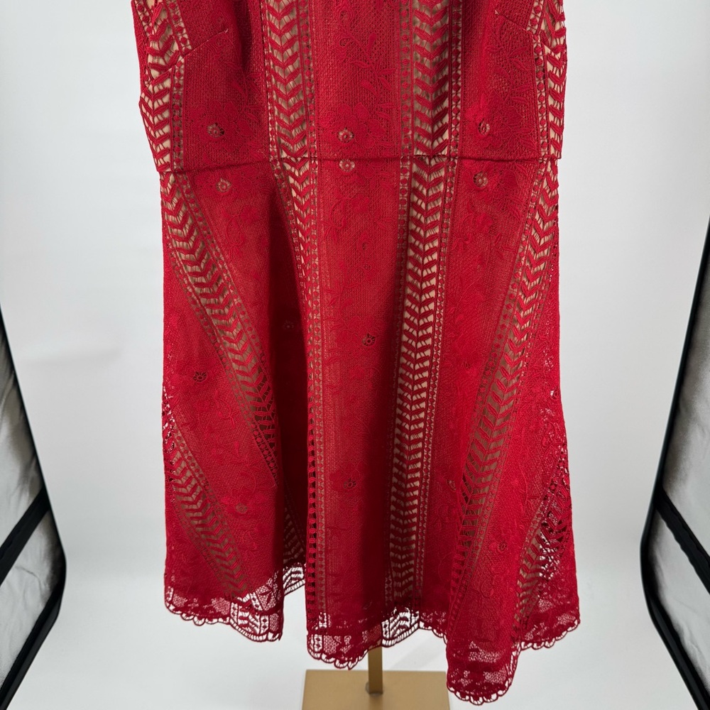 Anthropologie Georgia Vibrant Red‎ Crochet Lace Circle Dress Size 14 - Picture 4 of 10